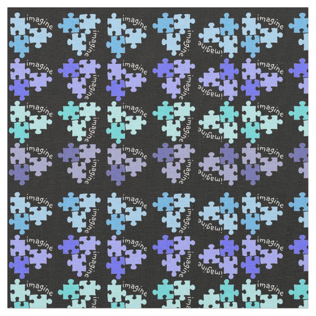 Autism Awareness Puzzle Pieces Black Fabric (Close Up)