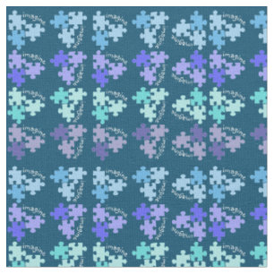 Autism Awareness Puzzle Pieces Blue Shades Fabric