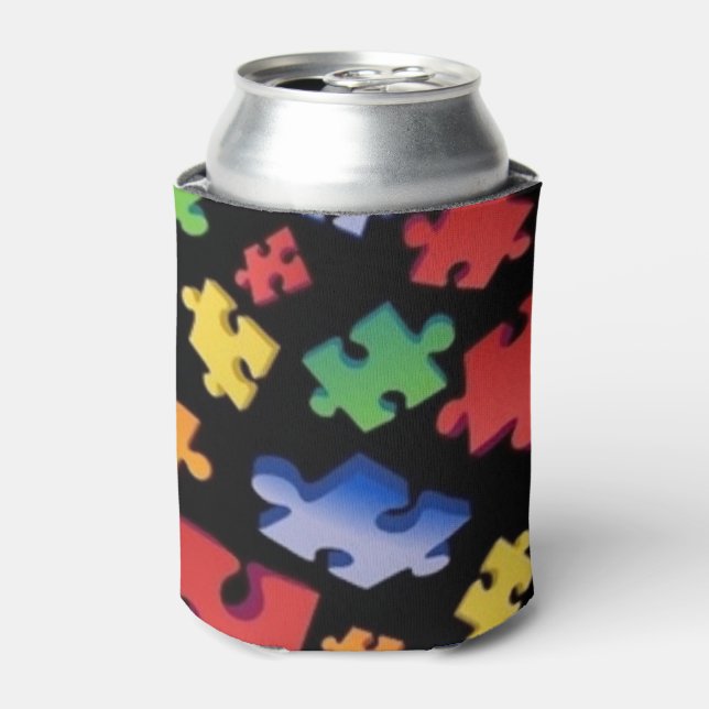 Autism Awareness Puzzle Pieces Can Cooler (Can Front)