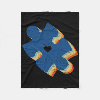 Autism Awareness Puzzle Retro Vintage Mom Dad Supp Fleece Blanket