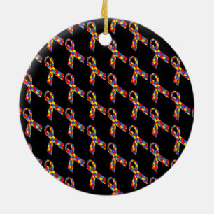 Autism Awareness Puzzle Ribbon Ceramic Ornament