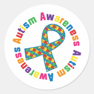 Autism Awareness Puzzle Ribbon Classic Round Sticker