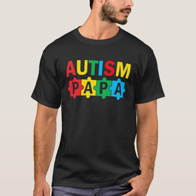 Autism Awareness Puzzle Ribbon Proud Autism Papa T-Shirt (Front)
