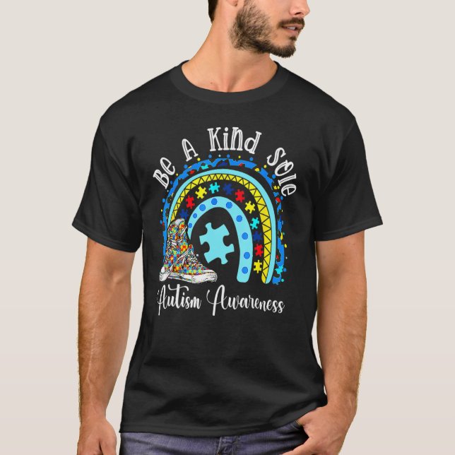 Autism Awareness Puzzle Shoes Be A Kind Sole Rainb T-Shirt (Front)