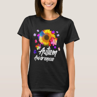 Autism Awareness Puzzle Sunflower T-Shirt
