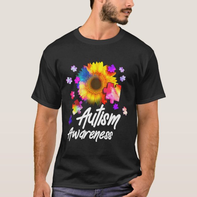 Autism Awareness Puzzle Sunflower T-Shirt (Front)