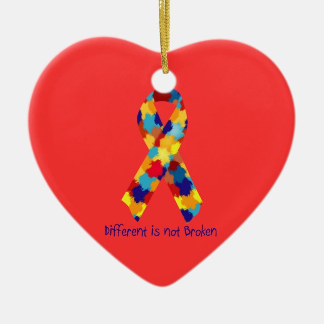 Autism Awareness Puzzle Support Ribbon Ceramic Ornament (Front)
