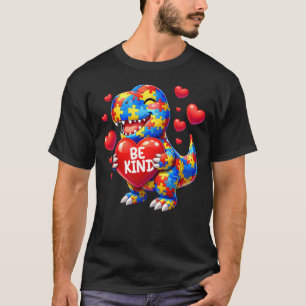 Autism Awareness Puzzle T Rex Dinosaur Be Kind Men T-Shirt