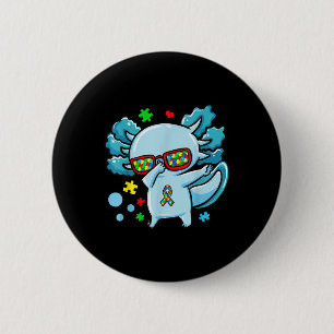 Autism Awareness Puzzles Ribbon With Axolotl Dabbi 2 Inch Round Button