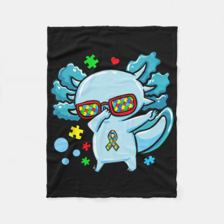 Autism Awareness Puzzles Ribbon With Axolotl Dabbi Fleece Blanket