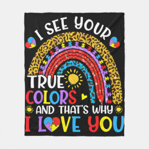 Autism Awareness Rainbow I See Your True Colors Pu Fleece Blanket