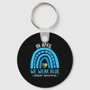 Autism awareness rainbow in april wear blue ribbon keychain
