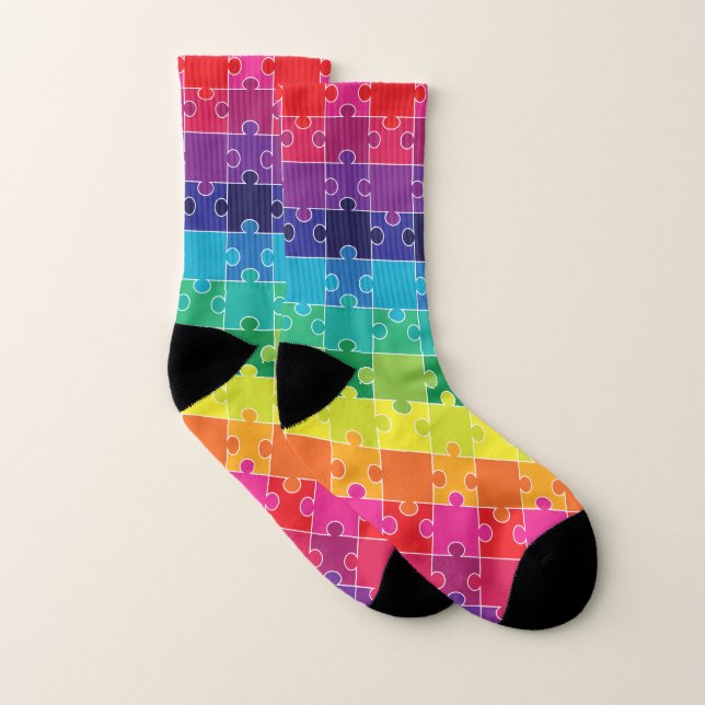 Autism Awareness Rainbow Puzzle Pieces Socks (Pair)