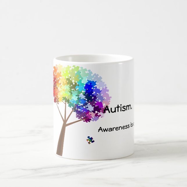 Autism Awareness Rainbow Puzzle Tree Coffee Mug (Center)