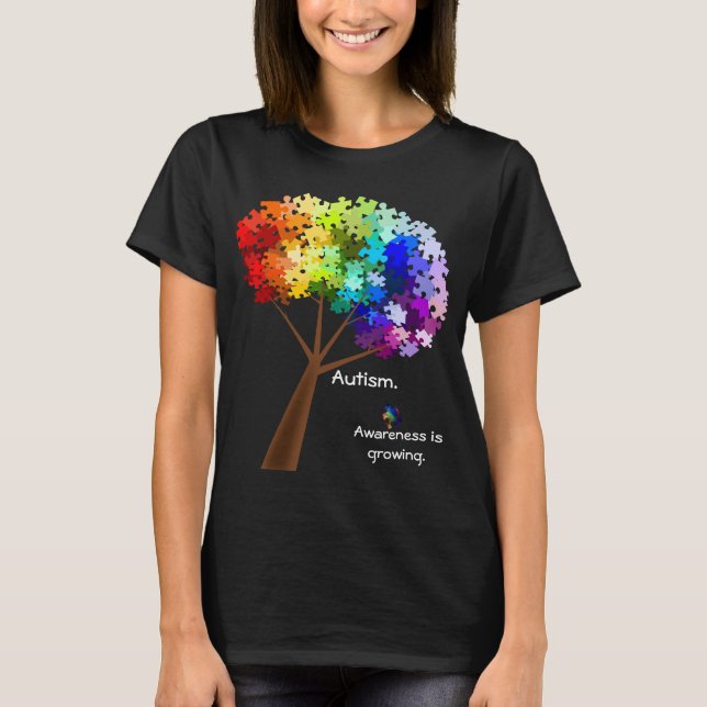 Autism Awareness Rainbow Puzzle Tree T-Shirt (Front)