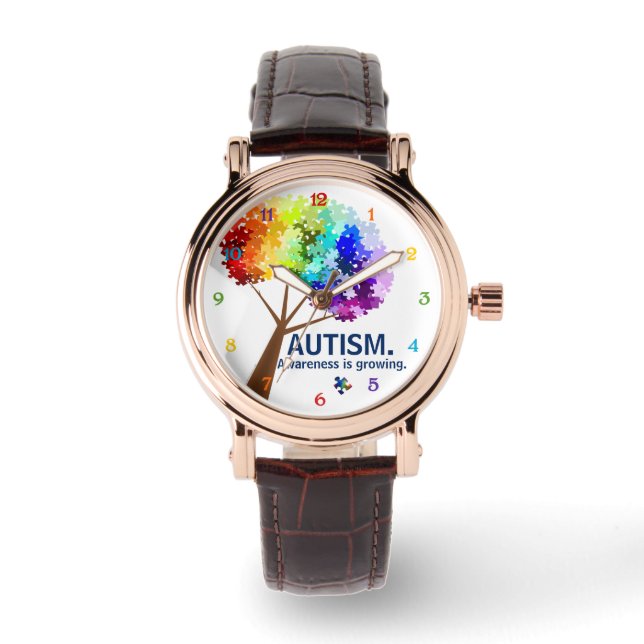 Autism Awareness Rainbow Puzzle Tree Watch (Front)
