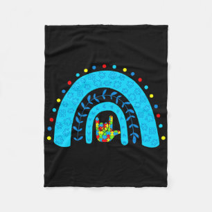 Autism Awareness Rainbow Support Puzzle Love Sign Fleece Blanket