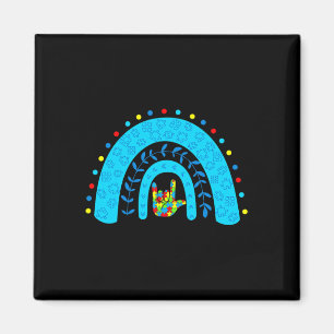 Autism Awareness Rainbow Support Puzzle Love Sign Magnet