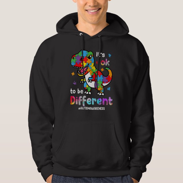 Autism Awareness Rex It s Ok To Be Different Puzzl Hoodie (Front)