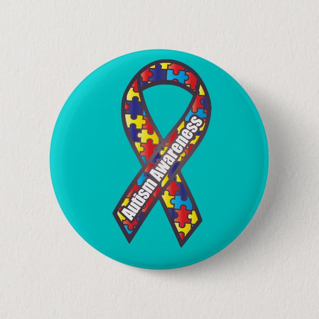 Autism Awareness Ribbon 2 Inch Round Button (Front)