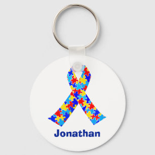Autism Awareness Ribbon Blue Monogram Keychain