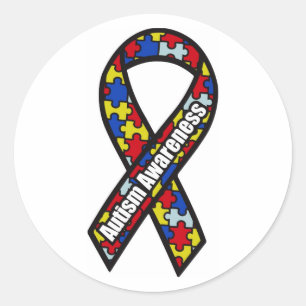 Autism Awareness Ribbon Classic Round Sticker