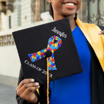 Autism Awareness Ribbon Custom Class Name Black Graduation Cap Topper<br><div class="desc">Custom Autism awareness ribbon graduate cap topper to raise awareness for autistic friends or family on graduation day. A cool autism cap for a proud autism sister or brother that can be personalized with a name and class year on a beautiful black cap topper.</div>
