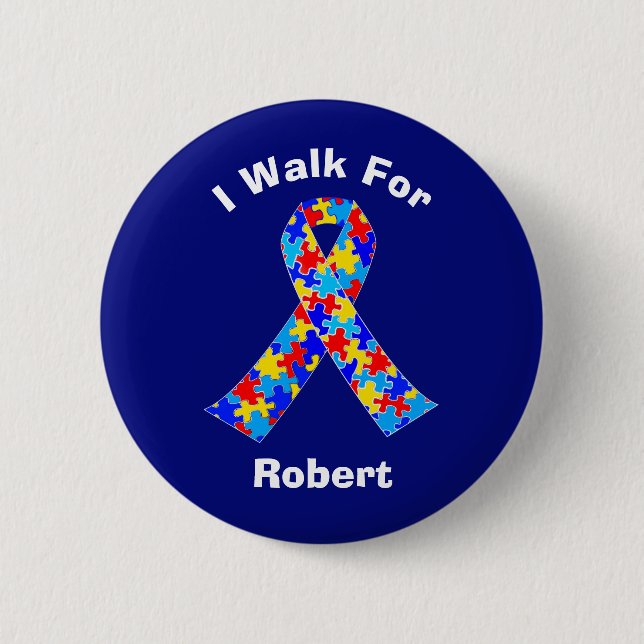 Autism Awareness Ribbon Custom Fundraising Walk 2 Inch Round Button (Front)