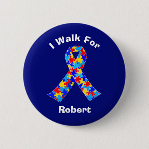 Autism Awareness Ribbon Custom Fundraising Walk 2 Inch Round Button