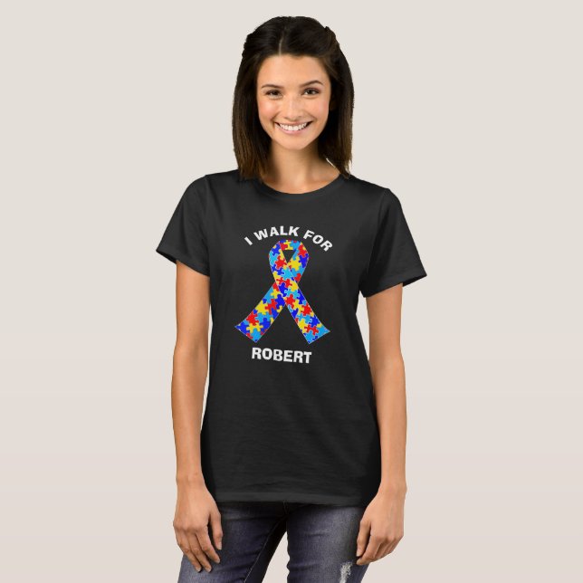 Autism Awareness Ribbon Custom Fundraising Walk T-Shirt (Front Full)