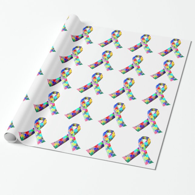 Autism Awareness Ribbon gift wrap (Unrolled)