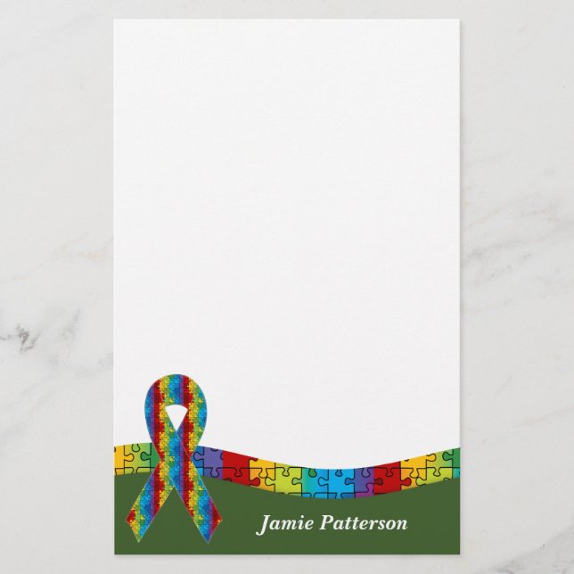 Autism Awareness Ribbon Personal Stationery (Front)