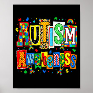 Autism awareness ribbon puzzle autism support poster