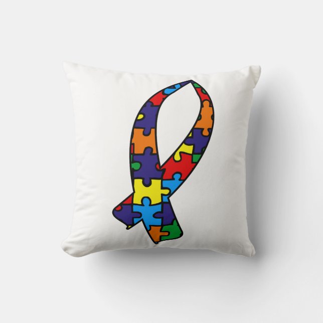 Autism Awareness Ribbon Throw Pillow (Front)