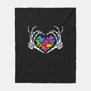 Autism Awareness s s Skeleton Hand Heart Puzzle Pi Fleece Blanket