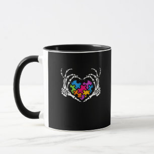 Autism Awareness s s Skeleton Hand Heart Puzzle Pi Mug