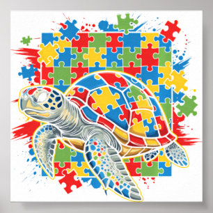 Autism Awareness Sea Turtle Puzzle Autisti Poster