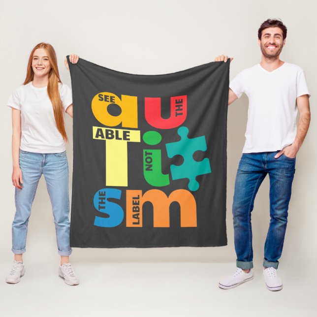 Autism Awareness See The Able Not the Label Fleece Blanket (In Situ)