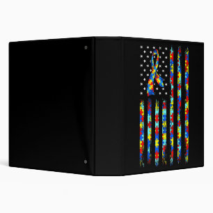 Autism Awareness Shirt American Flag Ribbon Puzzle Binder