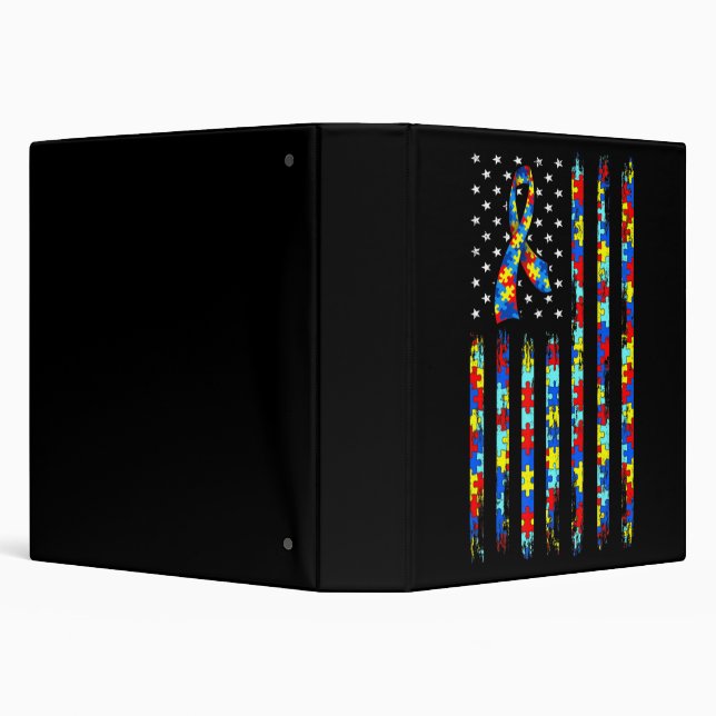 Autism Awareness Shirt American Flag Ribbon Puzzle Binder (Background)