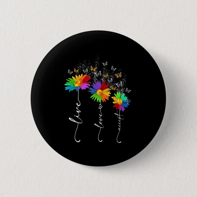 Autism Awareness Shirt Live Love Accept Autism Flo 2 Inch Round Button (Front)