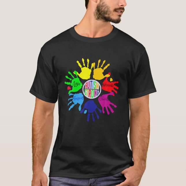 Autism Awareness Sign Language Hand Puzzle Support T-Shirt (Front)