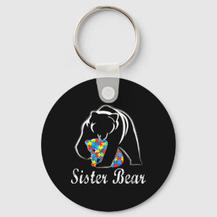 Autism Awareness Sister Bear Support Autistic Adul Keychain