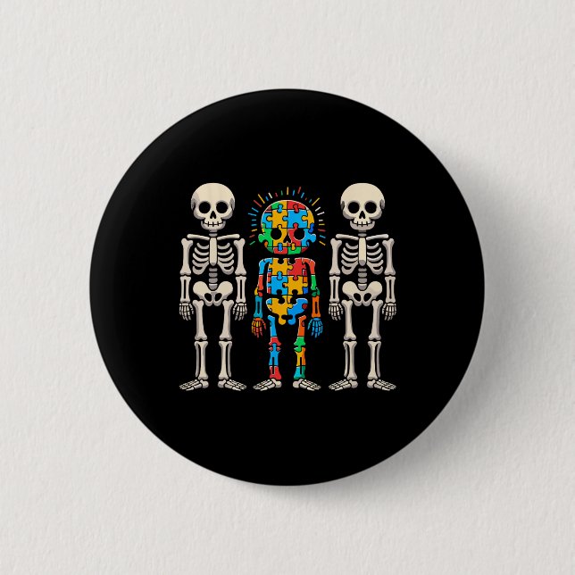 Autism Awareness Skeleton  2 Inch Round Button (Front)