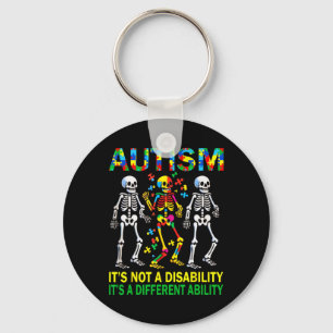 Autism Awareness Skeleton Dancing Autistic Kids Aw Keychain