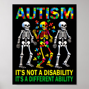 Autism Awareness Skeleton Dancing Autistic Kids Aw Poster