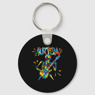 Autism Awareness Skeleton Guitar Player Funny Men Keychain