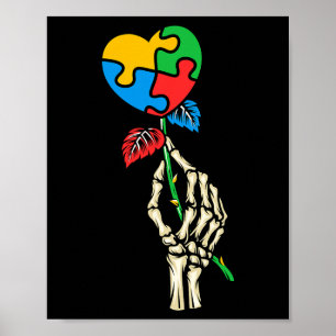 Autism Awareness Skull Hand Rose Autism Puzzle Pie Poster
