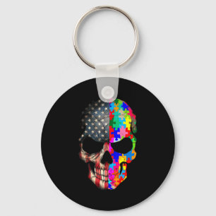 Autism Awareness Skull Puzzle Pieces Skull Autism  Keychain