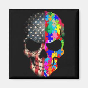Autism Awareness Skull Puzzle Pieces Skull Autism Magnet